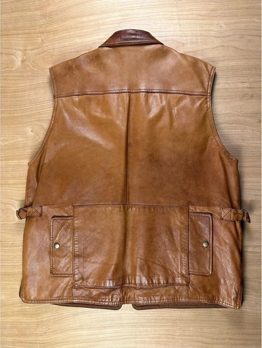 Vintage 80s Banana Republic Leather Safari Vest large utility pockets lined